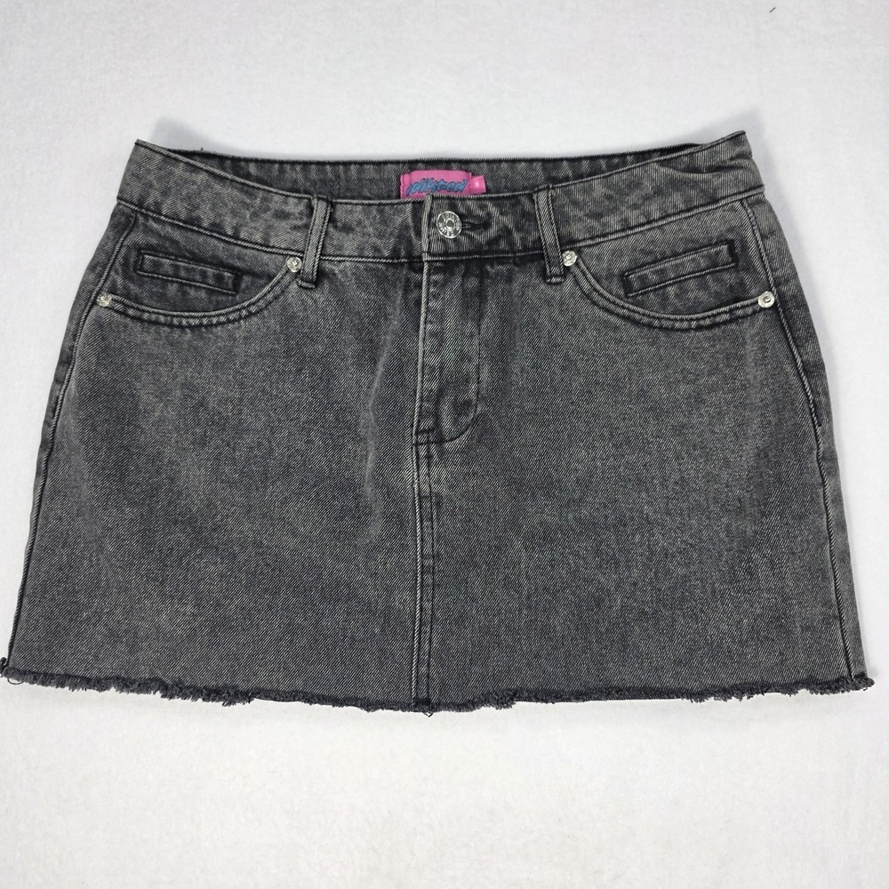 Edikted Black Washed Denim Mini Skirt Size‎ M Pockets Frayed Edge Y2K Core